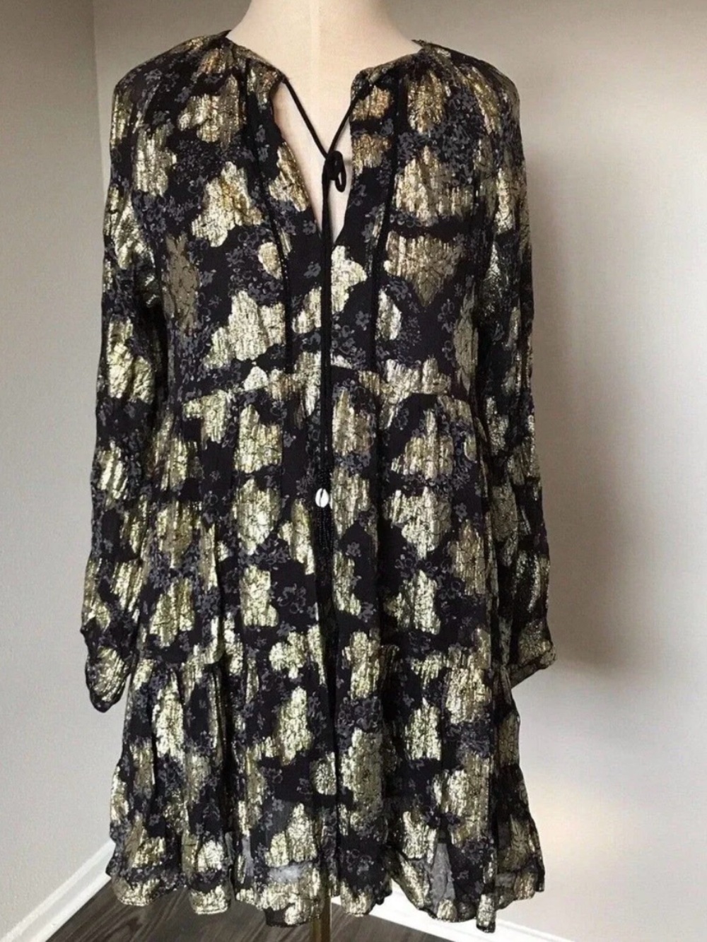 Zara Black and Gold Metallic Mini Dress